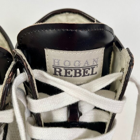 Women's Hogan Rebel R182 High Top Sneakers, Black Leather/SIiver Sequin, Size 36 - Picture 4 of 15